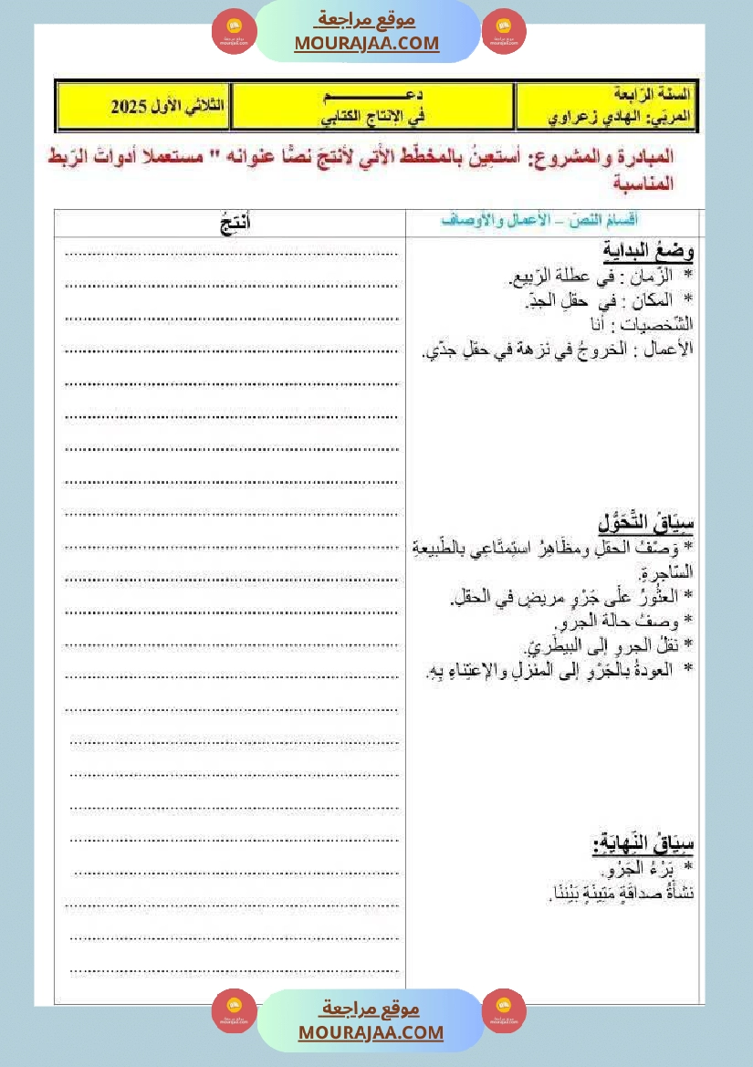 تقييم الوحدة الاولى في مجال العربية للسنة الرابعة صفحة 6