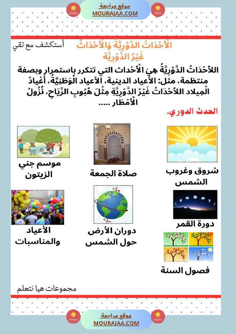 السنة الثالثة بحث حول حاجة الانسان والحيوان للتنقل والأحداث الدورية والغير دورية مرفق بالتطبيقات