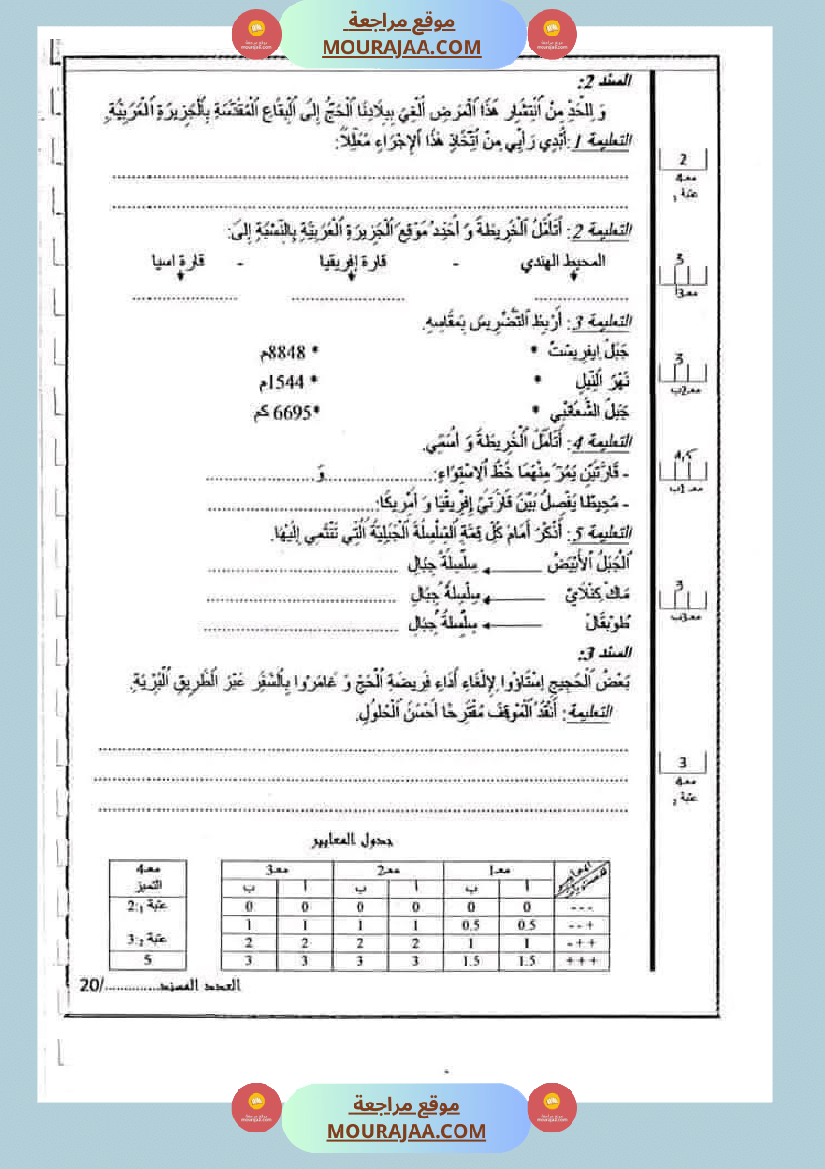 سنة خامسة ابتدائي تاريخ جغرافيا تربية اسلامية الثلاثي الأول