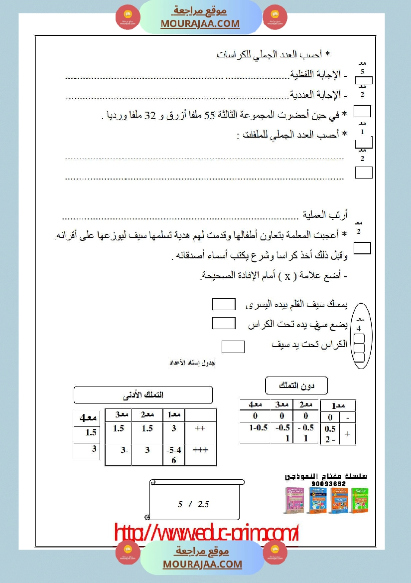 امتحانات الثلاثي الأول سنة ثانية رياضيات
