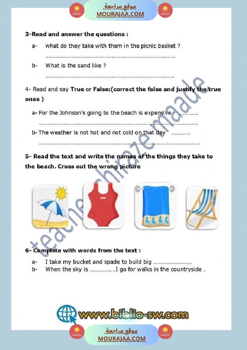 تقييم انجليزية السنة السادسة مرفقة بالاصلاح صفحة 2