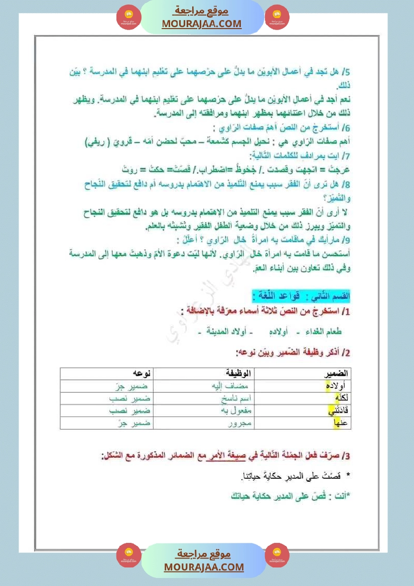 إصلاح الوضعية الإدماجية الوحدة الأولى لغة عربية سنة سادسة صفحة 3