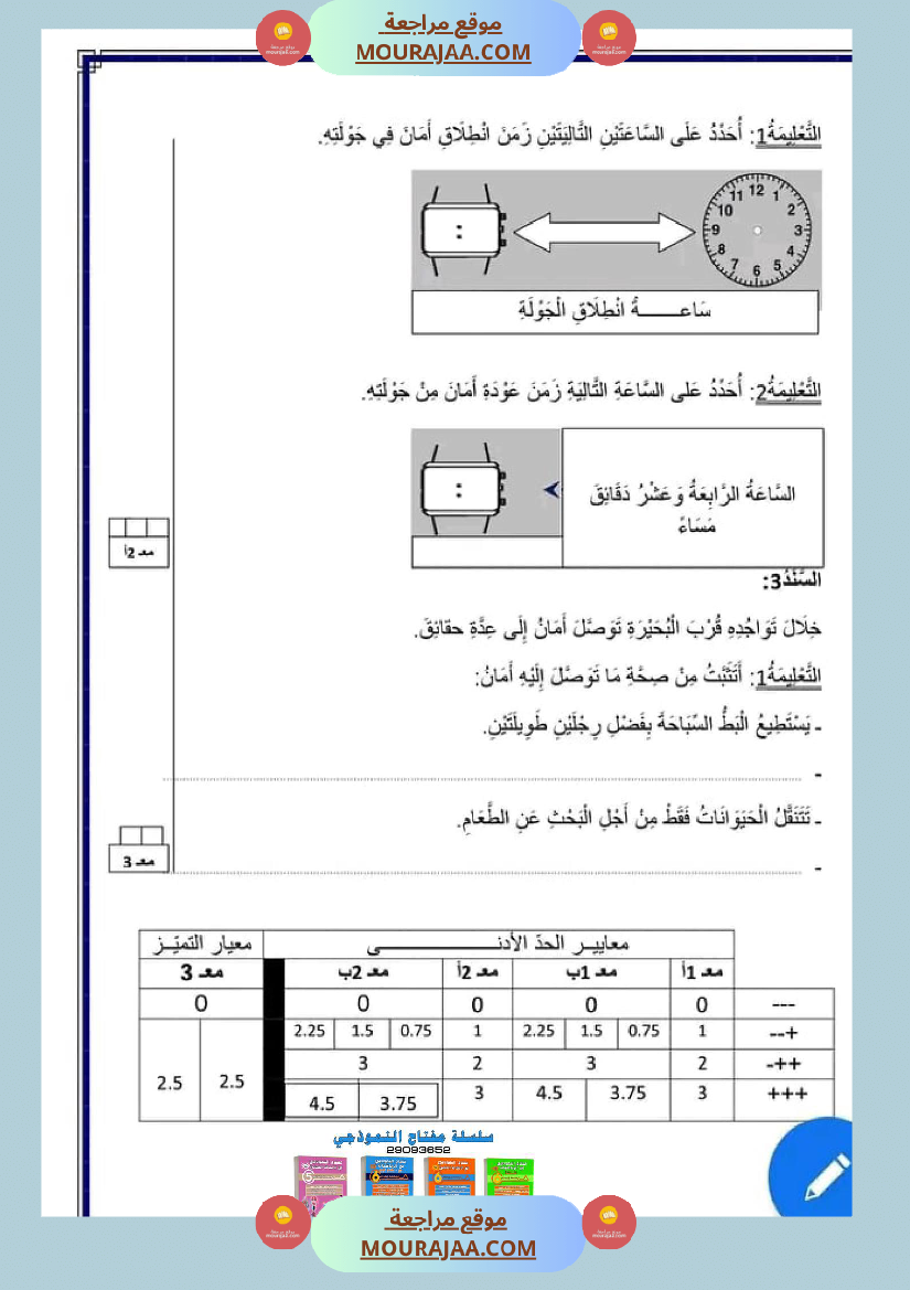 إمتحان سنة ثالثة ابتدائي رياضيات ثلاثي الأول