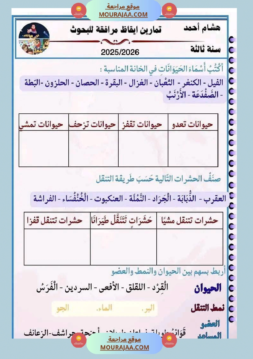 سنة ثالثة ابتدائي ايقاظ علمي الثلاثي الأول