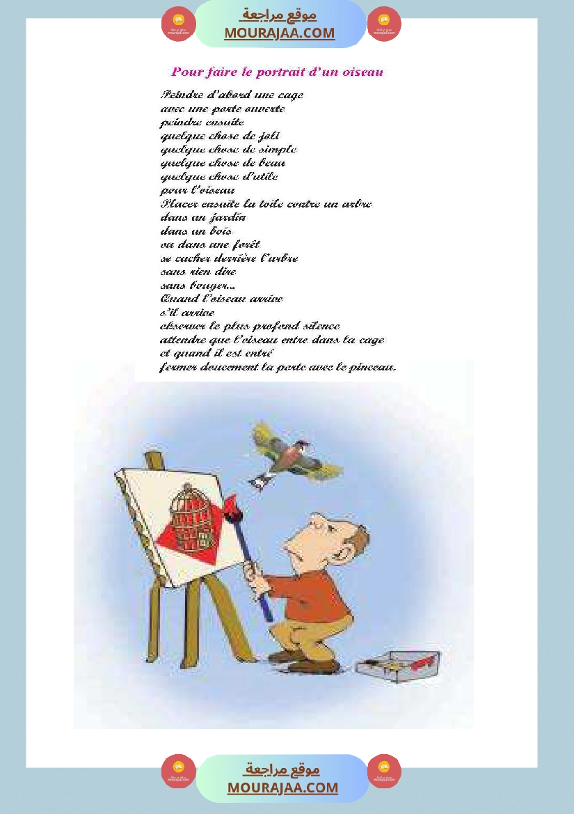 Récitation Pour faire le portrait d un oiseau