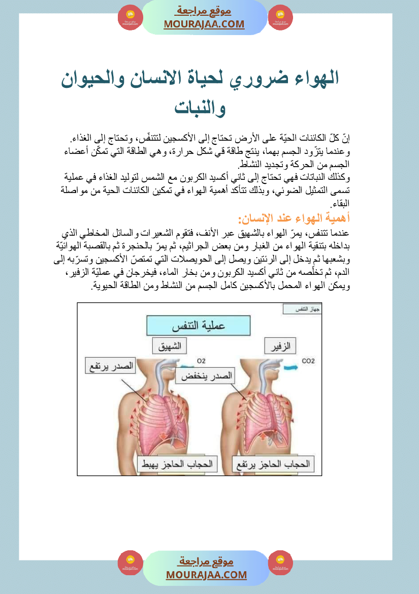 الهواء ضروري للكائنات الحية سنة السادسة