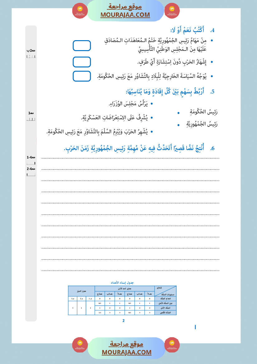 امتحان تربية مدنية سنة السادسة الثلاثي الثاني صفحة 2