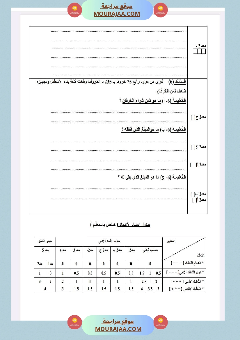 امتحانات رياضيات السنة الخامسة الثلاثي الأول صفحة 6