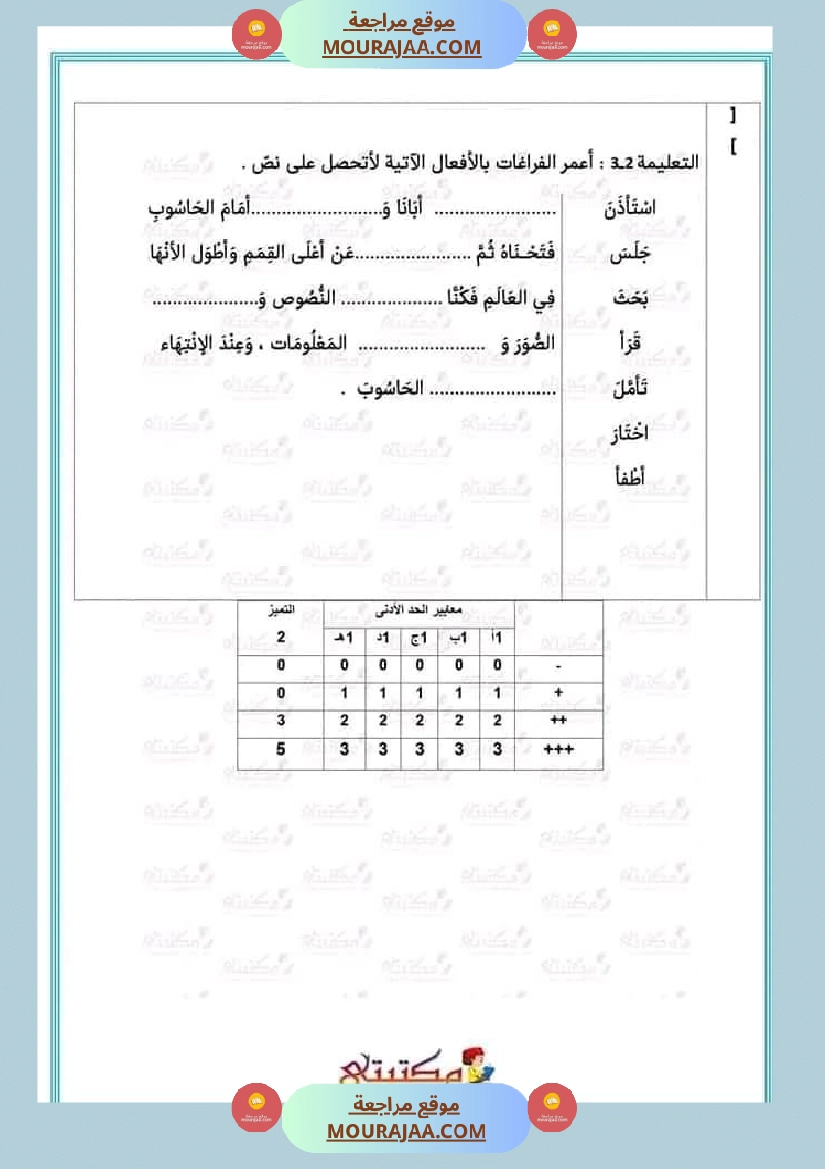 تقييمات الثلاثي الأول السنة الخامسة كل المواد صفحة 4