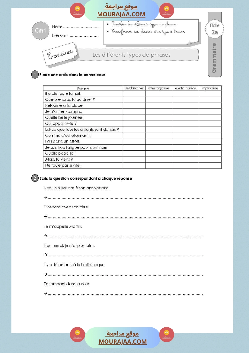 les types de phrases