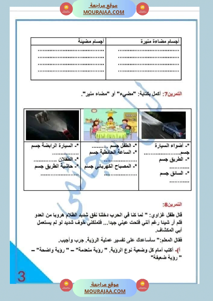 تمارين حول محور الضوء السنة الخامسة صفحة 3
