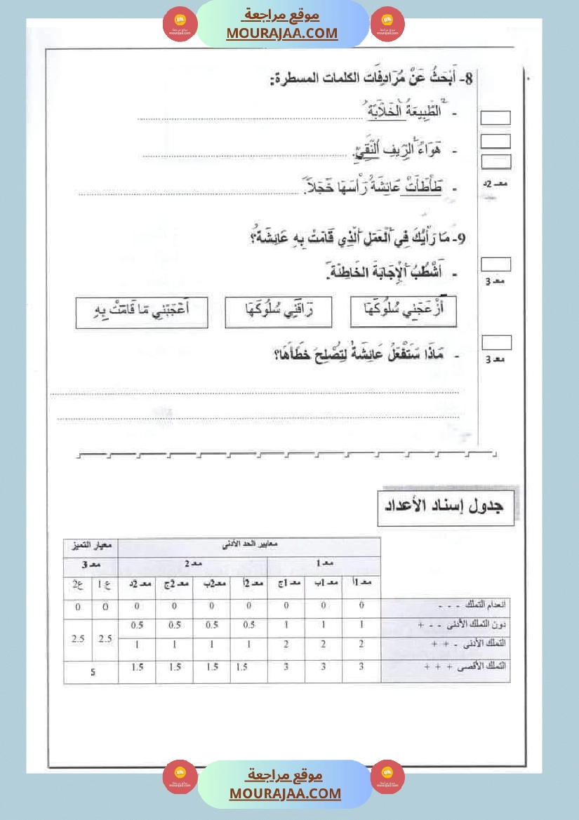 امتحانات السنة الثانية الثلاثي الأول لغة عربية صفحة 13