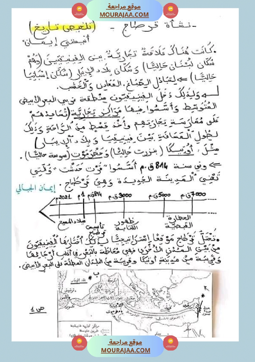 سنة خامسة ابتدائي تلخيص دروس التاريخ الثلاثي الثاني