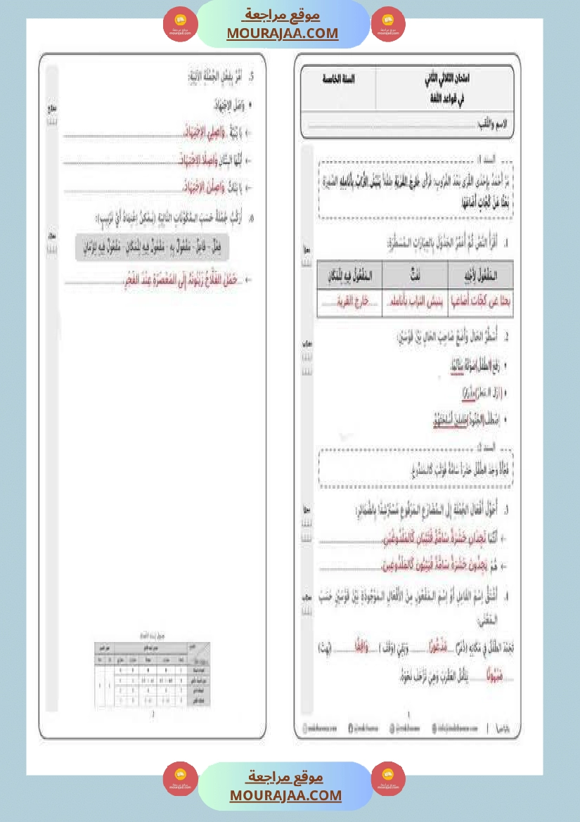 قواعد لغة مع رياضيات مع الاصلاح لأبطال السنة الخامسة صفحة 3