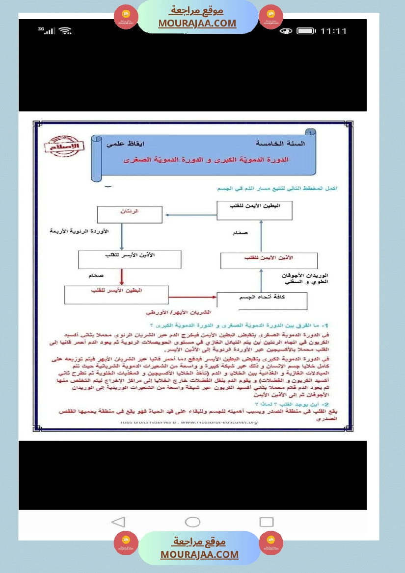 الدورة الدموية الصغرى والدورة الدموية الكبرى والدارة الكهربائية للسنة الخامسة صفحة 4