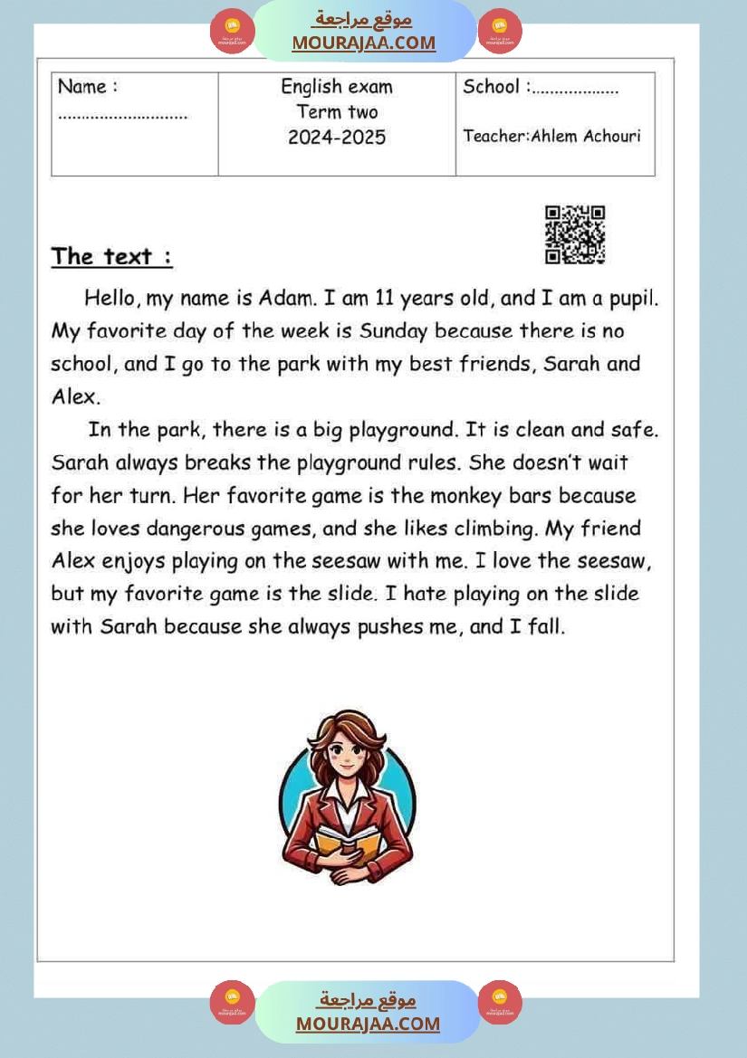 devoir anglais 2tr 6eme