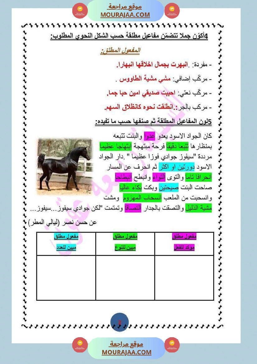 تمارين مرفقة بالاصلاح حول المفعول المطلق سنة السادسة صفحة 2