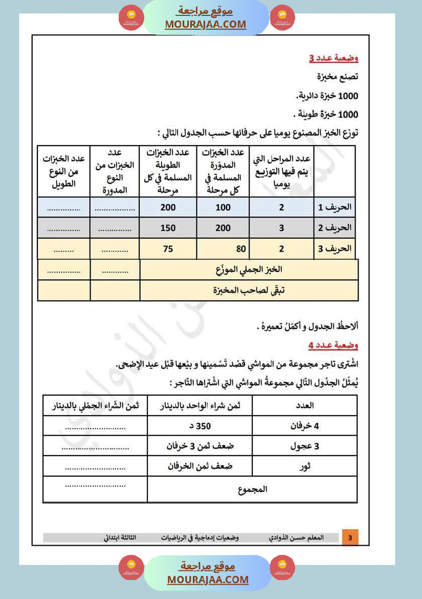 رياضيات مع قواعد لغة مع انتاج لأبطال السنة الثالثة