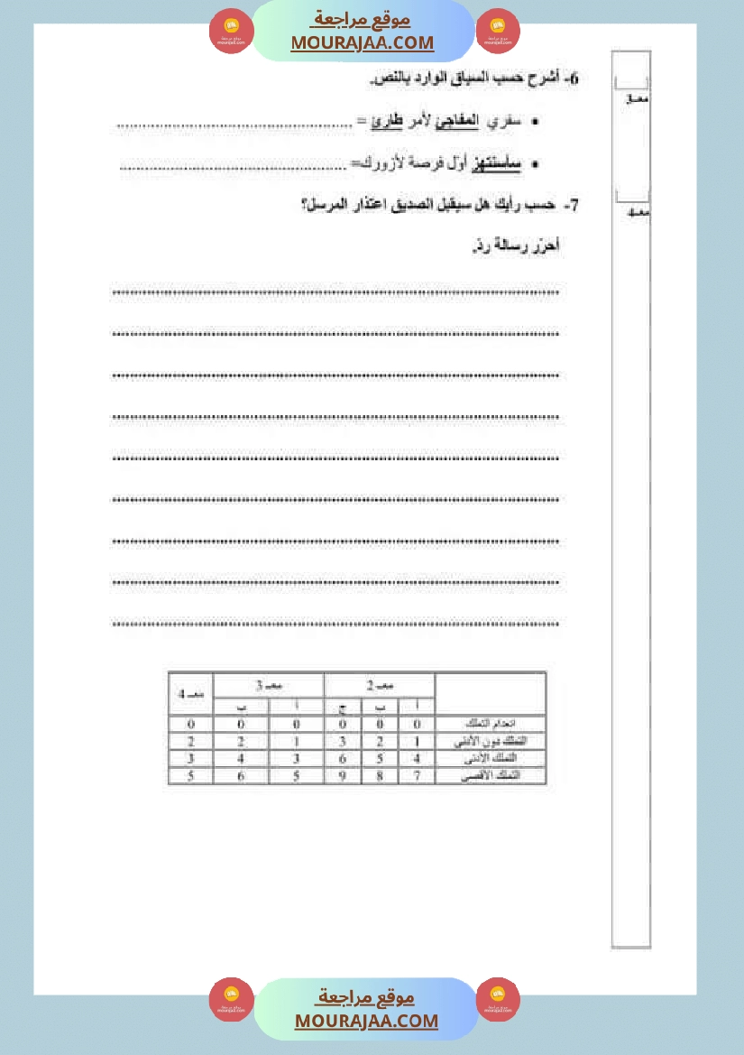 امتحان قراءة سنة خامسة ابتدائي ثلاثي الثالث  صفحة 3