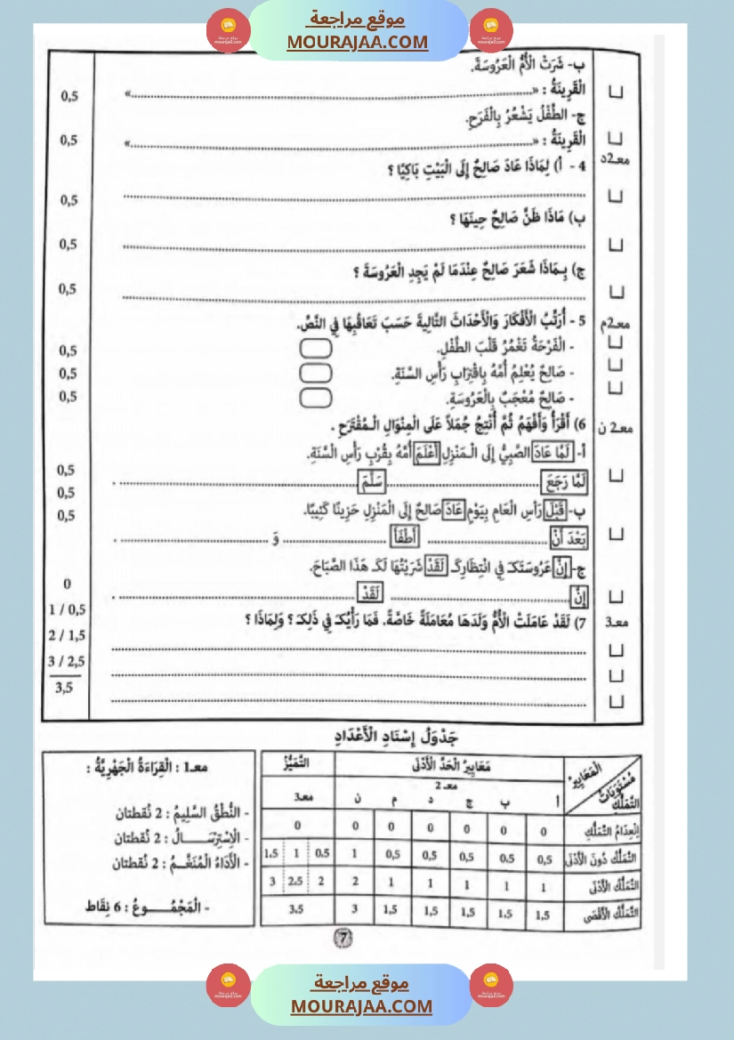 امتحانات قراءة سنة أولى الثلاثي الثالث  صفحة 3