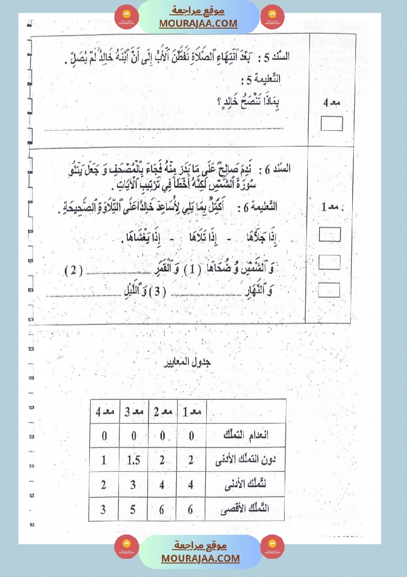 امتحانات تربية إسلامية سنة ثالثة ثلاثي الثالث  صفحة 3