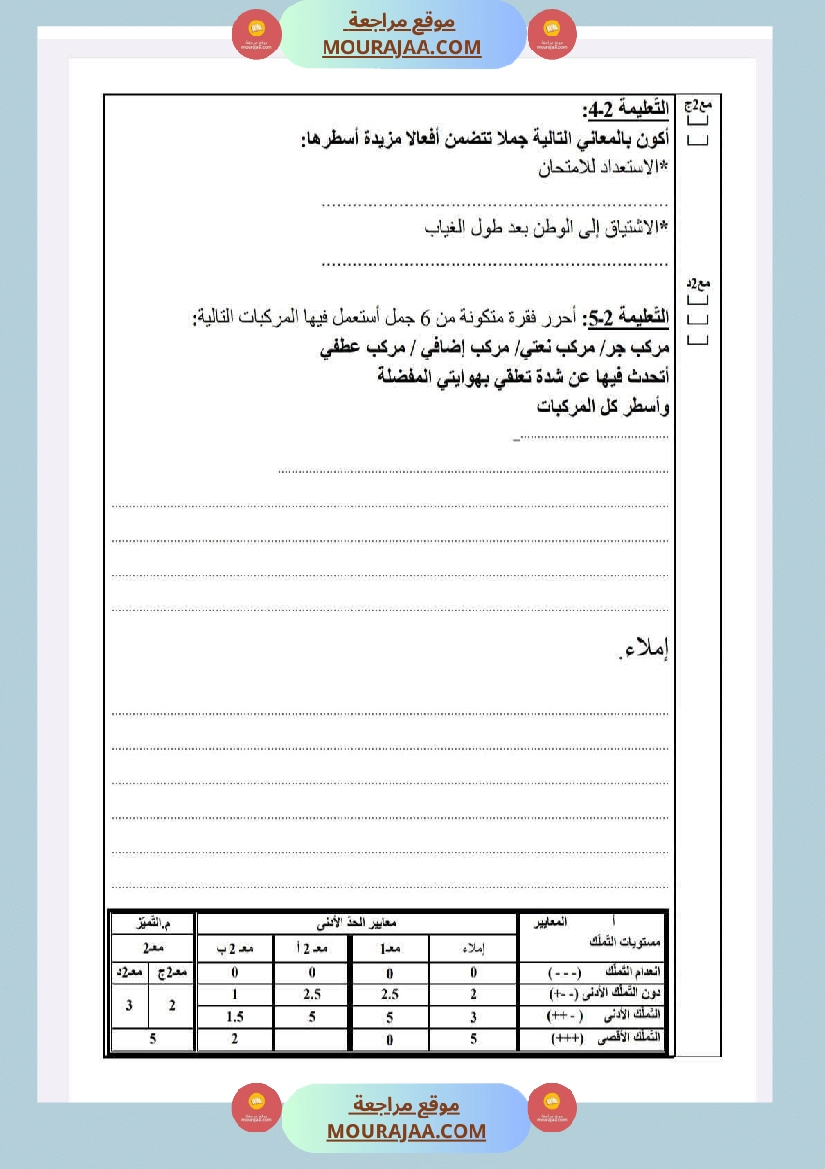 سنة خامسة امتحانات في قواعد لغة الثلاثي الاول صفحة 12