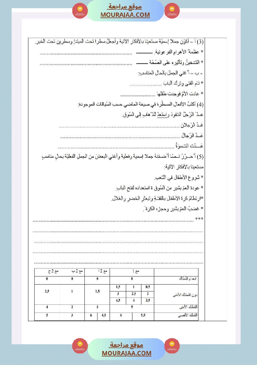 سنة خامسة امتحانات في قواعد لغة الثلاثي الاول صفحة 6