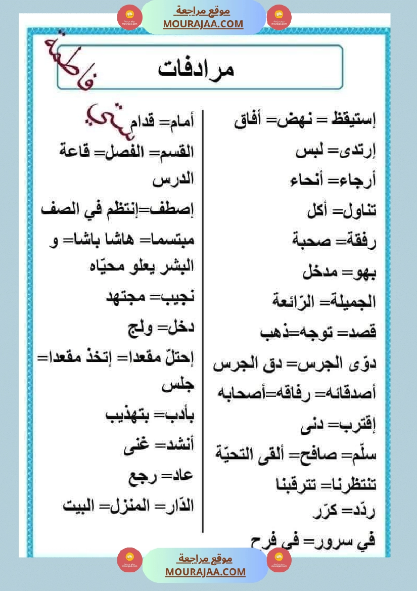 السنة اولى تواصل شفوي الثلاثي الاول مرفق بشرح للمفردات صفحة 3