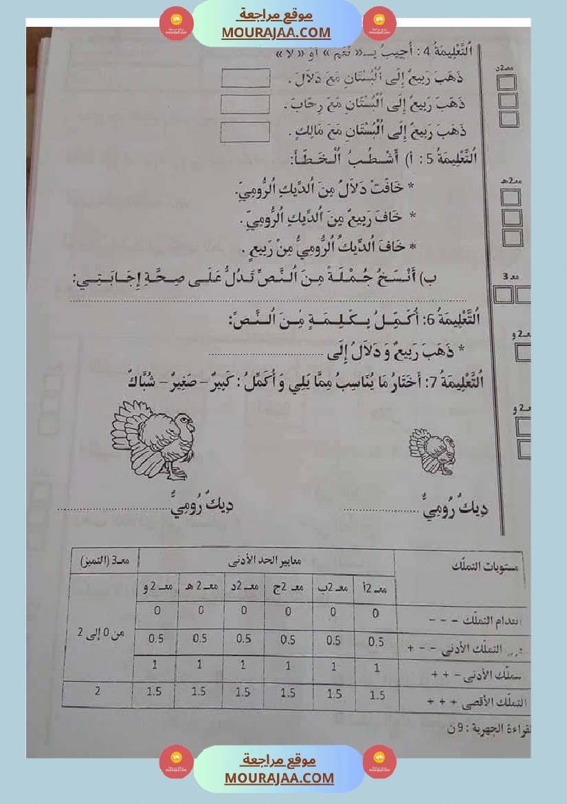 اولى ابتدائي امتحانات الثلاثي الاول صفحة 4