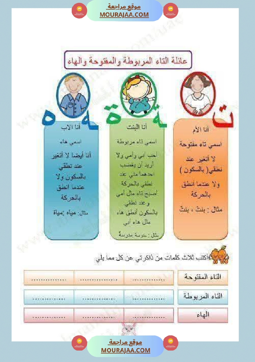 كيف نفرق بين التاء المفتوحة والمربوطة شرح مفصل مع تمارين  صفحة 3