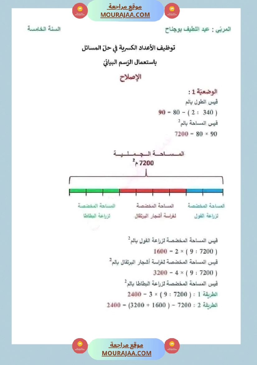 سنة خامسة رياضيات ثلاثي 2 مع الاصلاح
