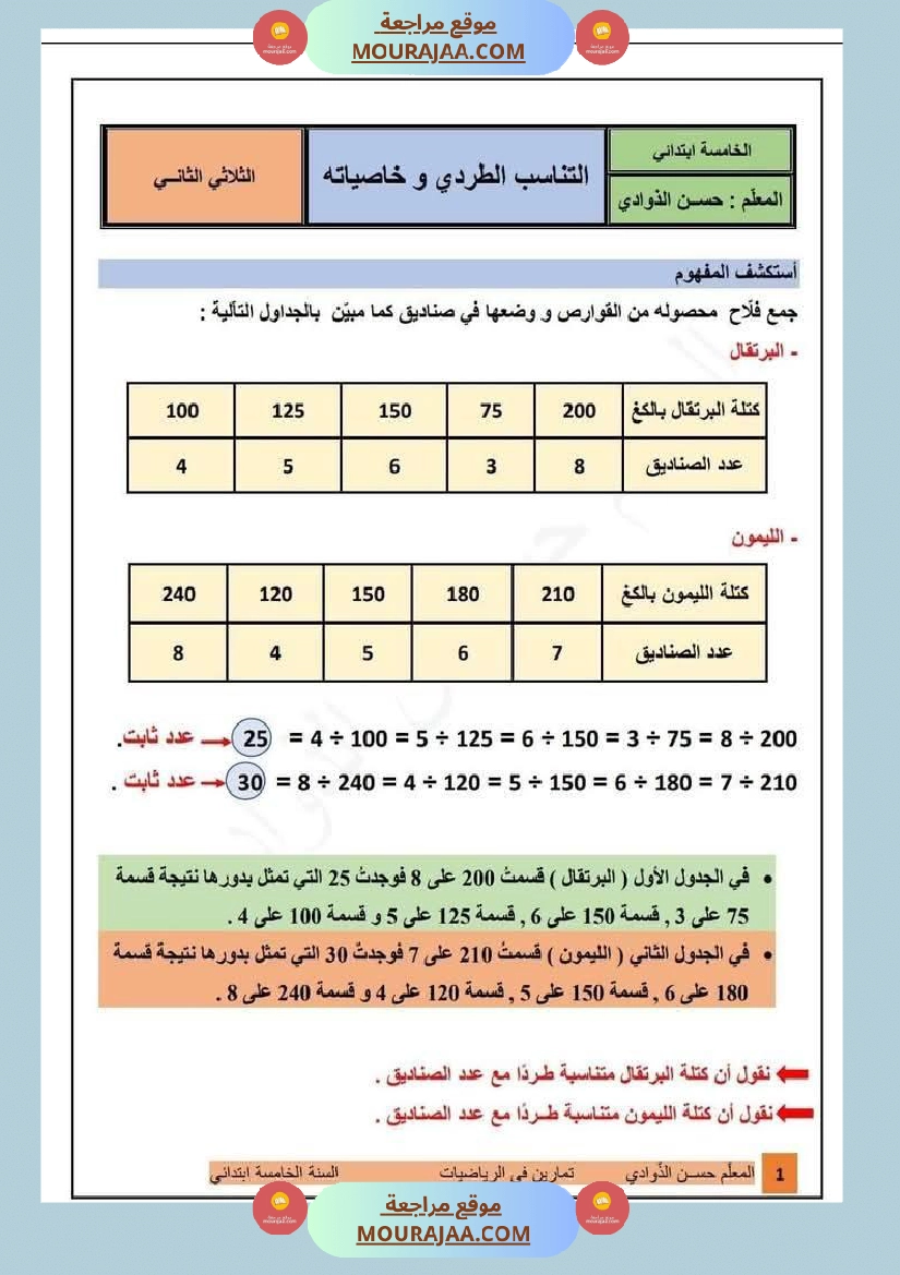 وضعيات حول التناسب الطردي