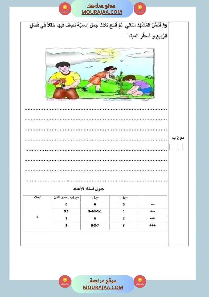 امتحان سنة رابعة ابتدائي قراءة الثلاثي الثاني صفحة 5
