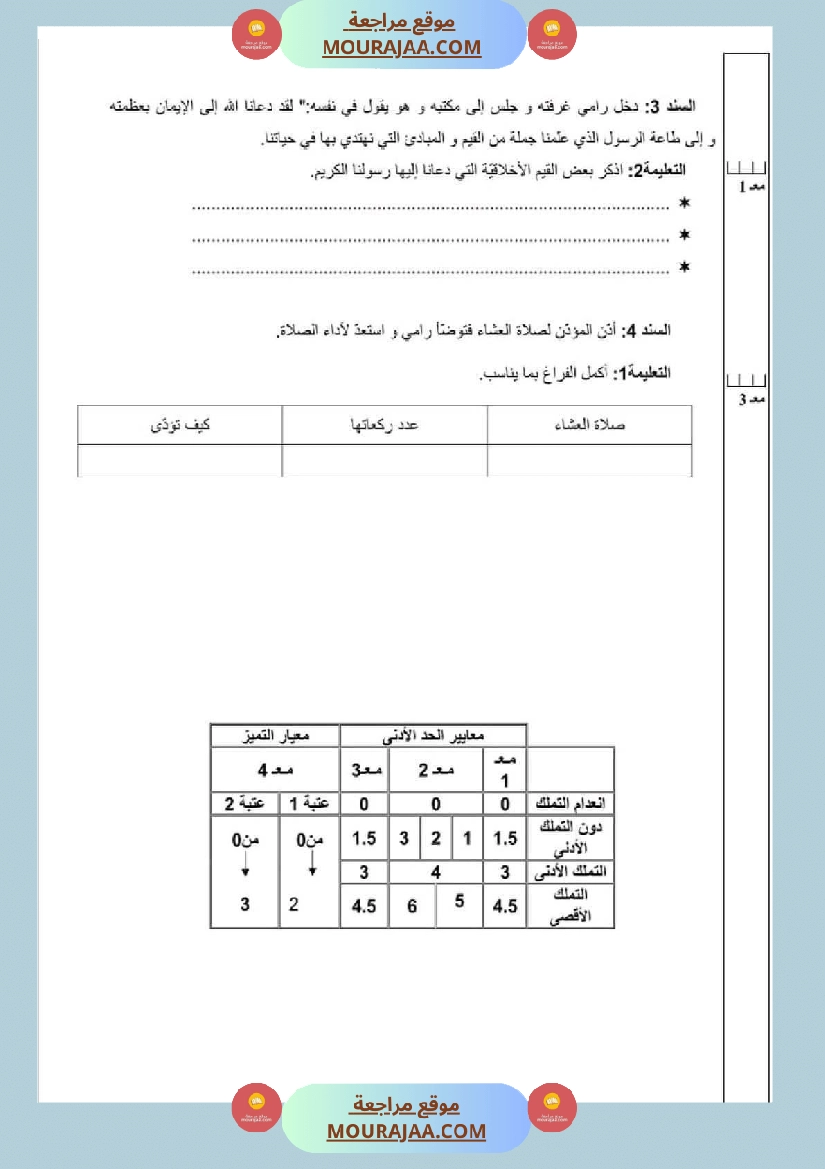 امتحان قراءة سنة رابعة ابتدائي الثلاثي الثاني صفحة 2