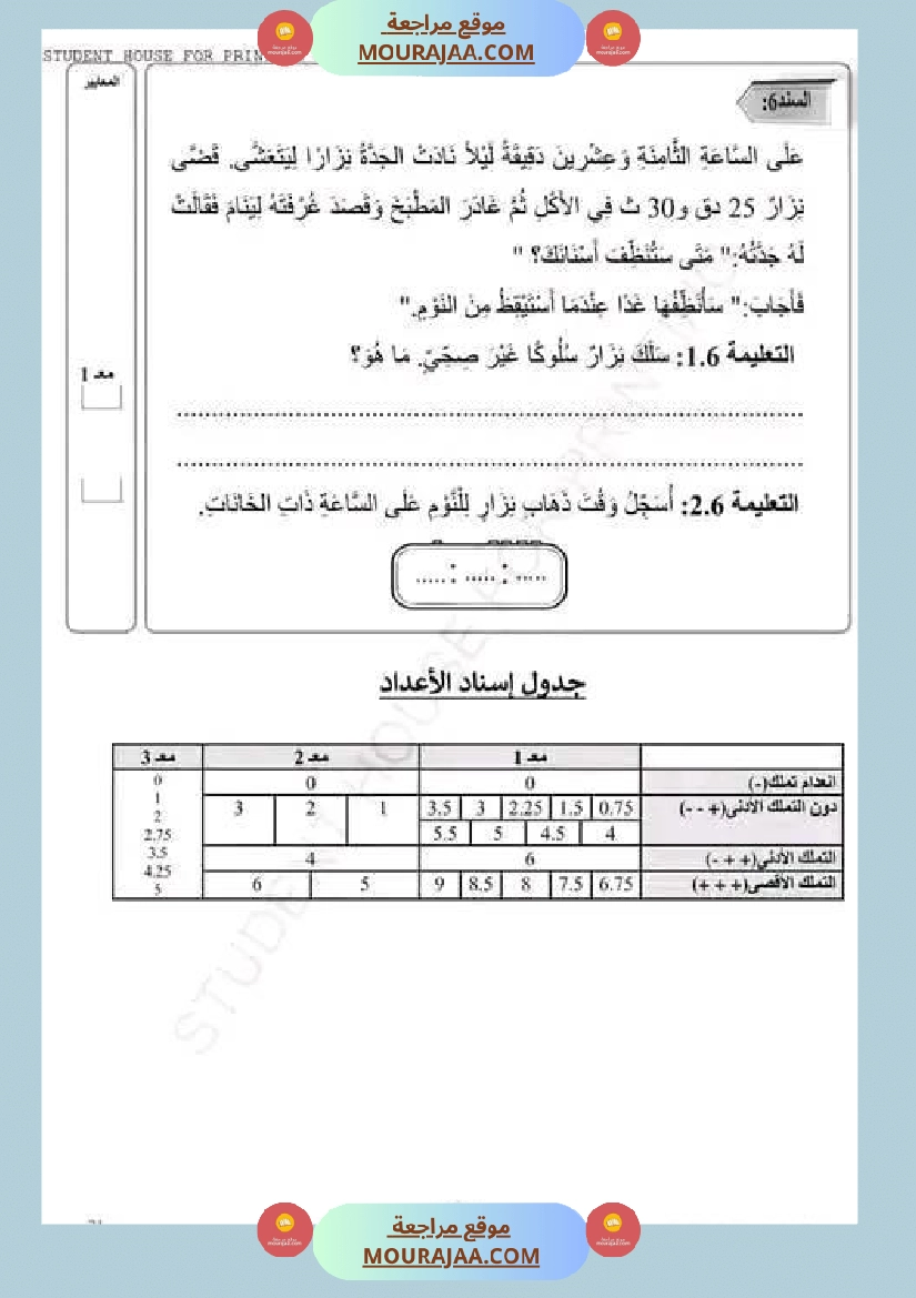 امتحان سنة رابعة ابتدائي ايقاظ علمي الثلاثي الثاني