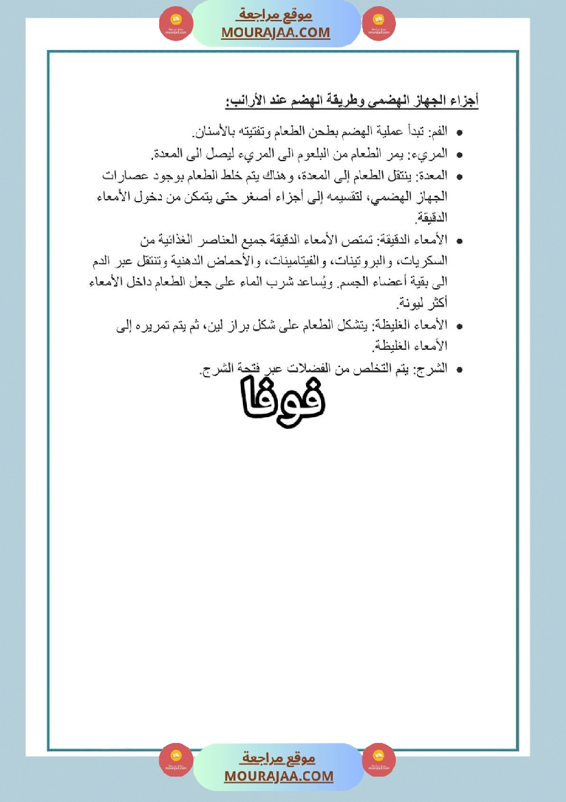 سنة رابعة ايقاظ علمي ثلاثي 2 الجهاز الهضمي عند الأرنب صفحة 5