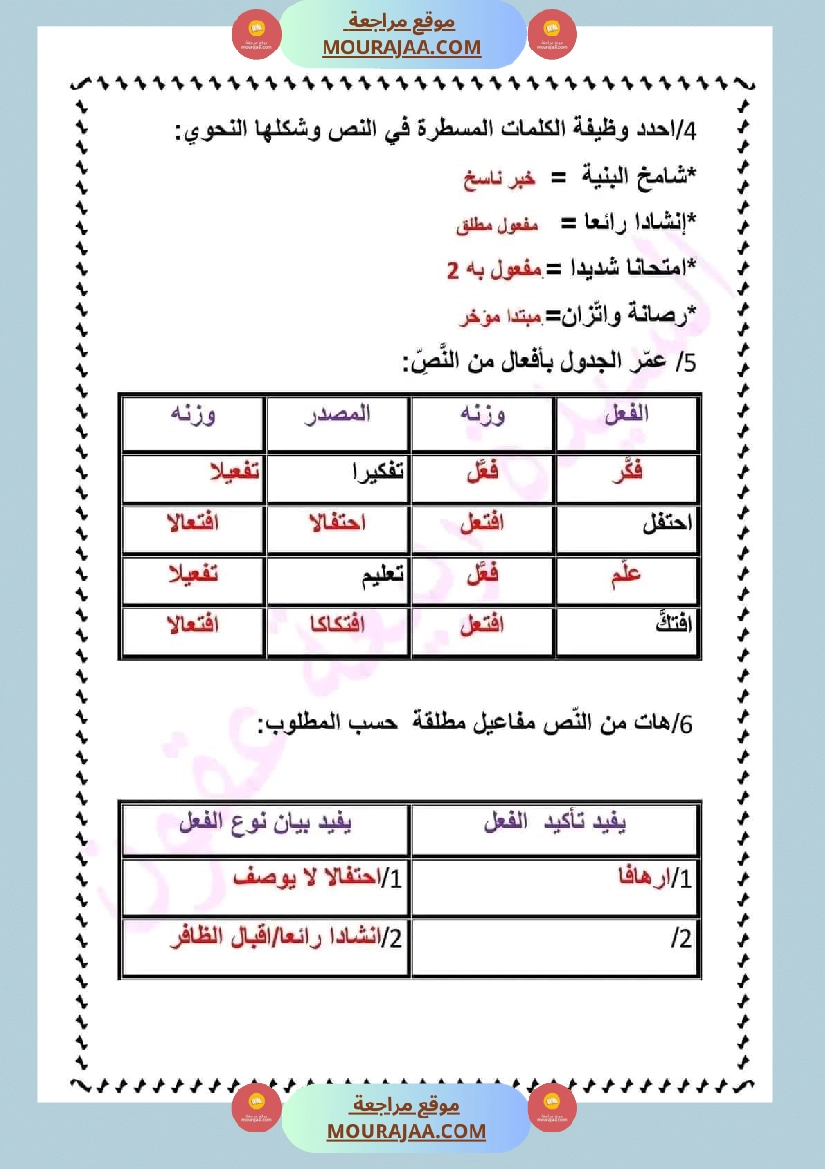ادماج في اللغة العربية مرفق بالاصلاح نهاية الوحدة الثالثة سنة سادسة صفحة 15