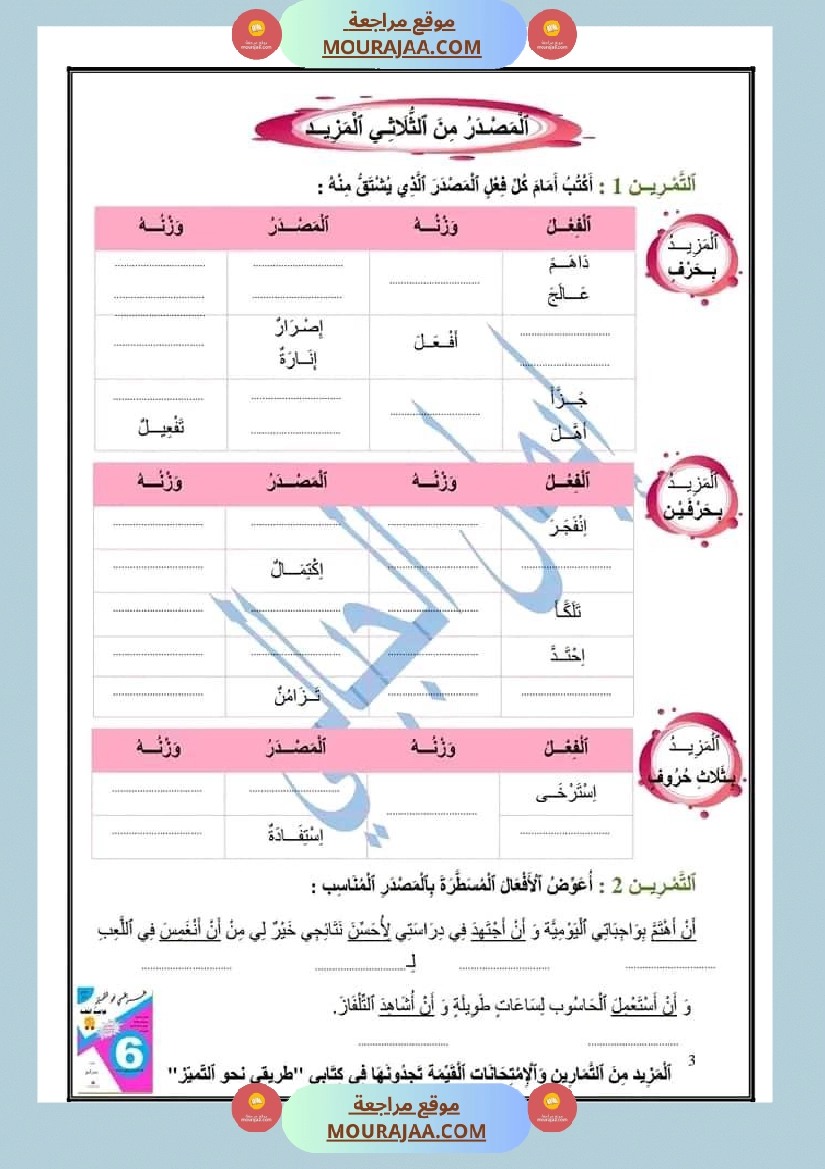 مراجعة رائعة في قواعد اللغة سنة سادسة صفحة 3
