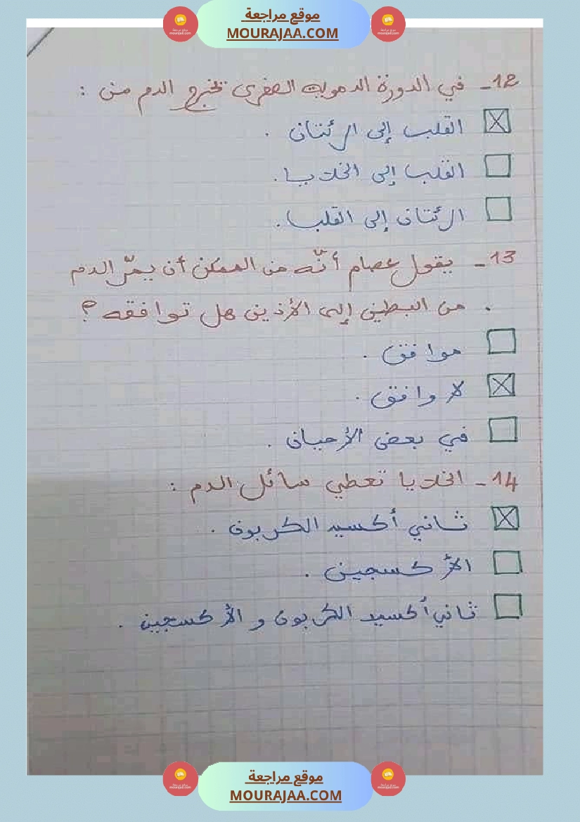 6 سنة سادسة ايقاظ علمي 30 سؤالا تتعلق بمحور الدم مع الاصلاح