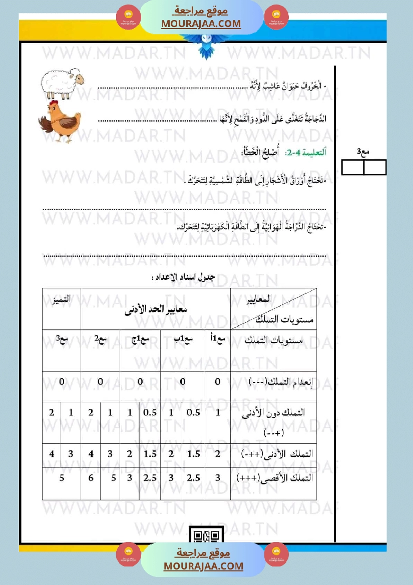 امتحان سنة ثالثة ابتدائي ايقاظ علمي الثلاثي الثاني صفحة 10