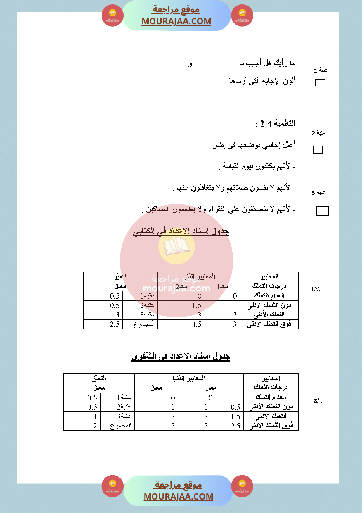 امتحان تربية اسلامية سنة الأولى الثلاثي الثالث صفحة 3
