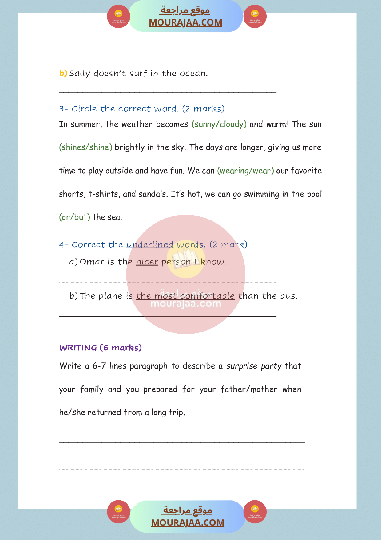 امتحان في انقليزية سنة السادسة الثلاثي الثالث صفحة 4