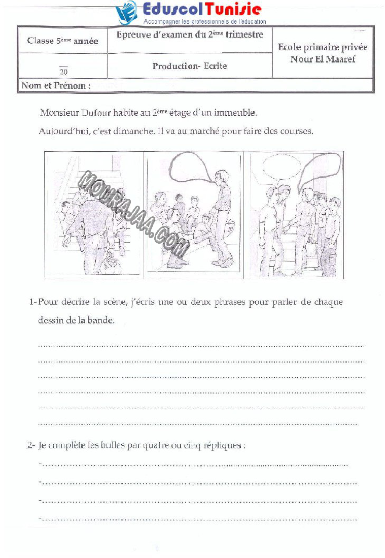 Production écrite-السنة الخامسة-امتحانات الثلاثي الثاني صفحة 7