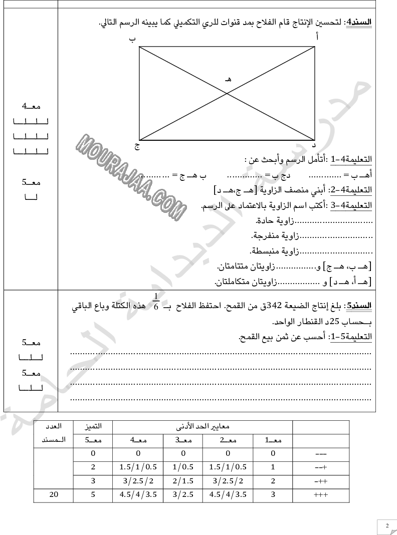 امتحان رياضيات سنة خامسة ثلاثي الثالث  صفحة 2