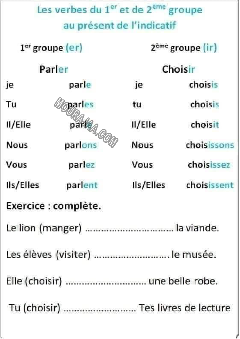 verbe 1ere et 2eme groupe au present de l indicatif صفحة 1