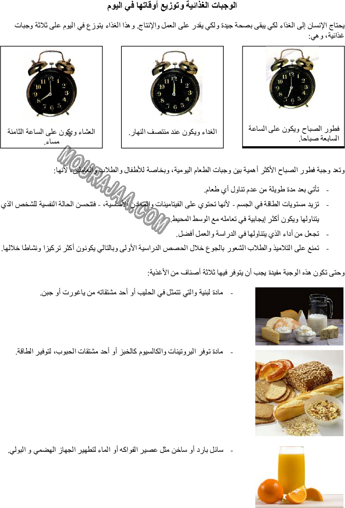 الوجبات الغذائية وتوزيع أوقاتها في اليوم صفحة 1