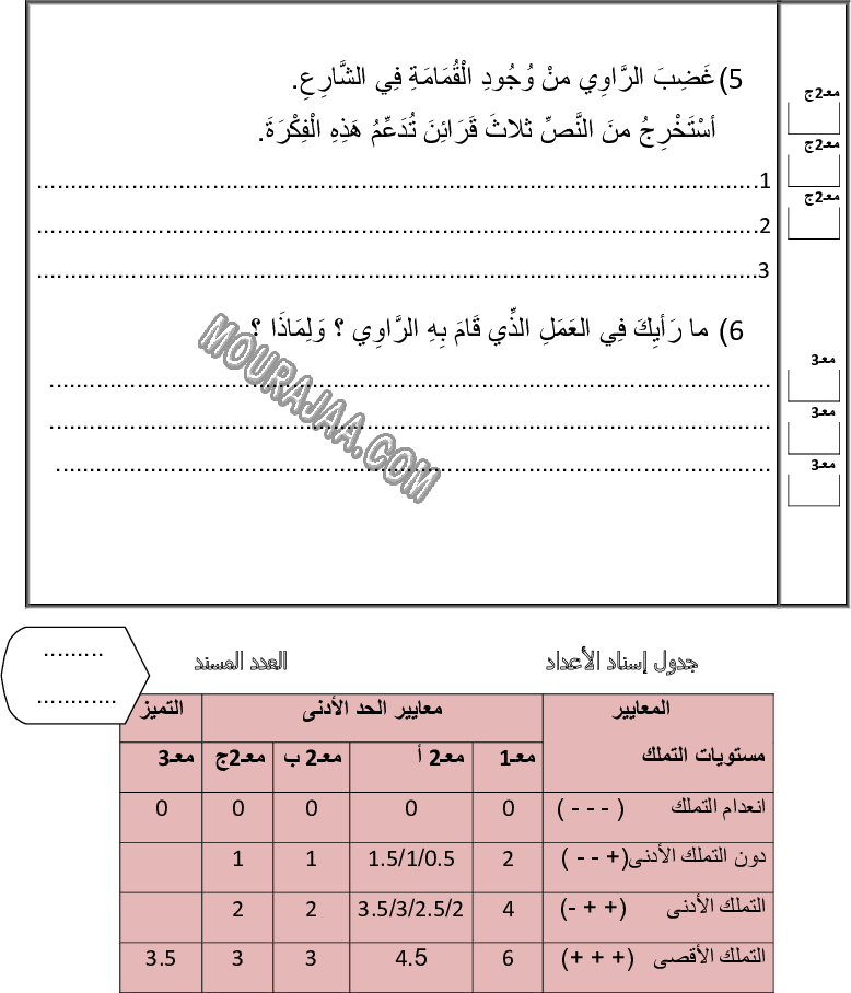 امتحان قراءة سنة الرابعة الثلاثي الثاني 320 صفحة 3