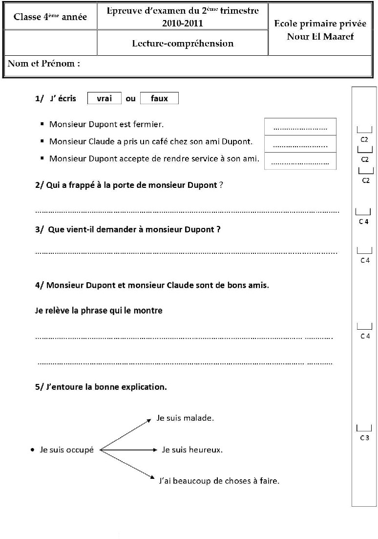 epreuve lecture comprehension quatrieme 2tr44 صفحة 2