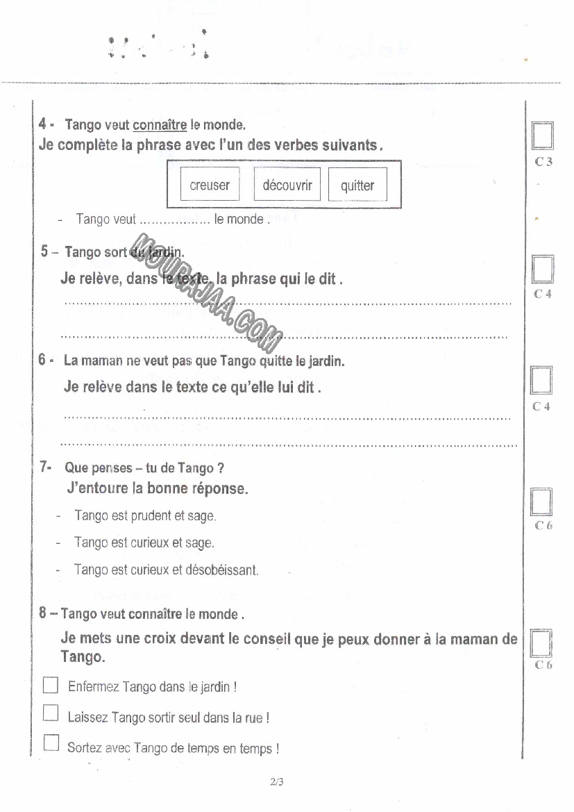 epreuve francais 4eme anne 3tr 208 صفحة 2