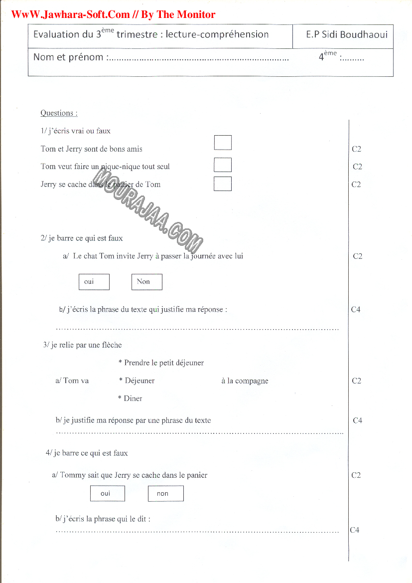 epreuve francais 4eme anne 3tr 300 صفحة 2